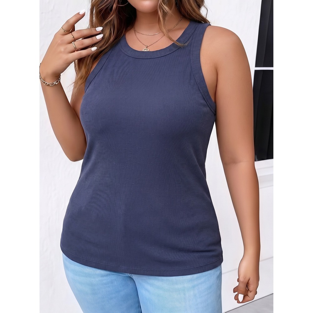 Old Navy Tank Top Women 3X Blue Ribbed High Neck Racerback Cotton Blend